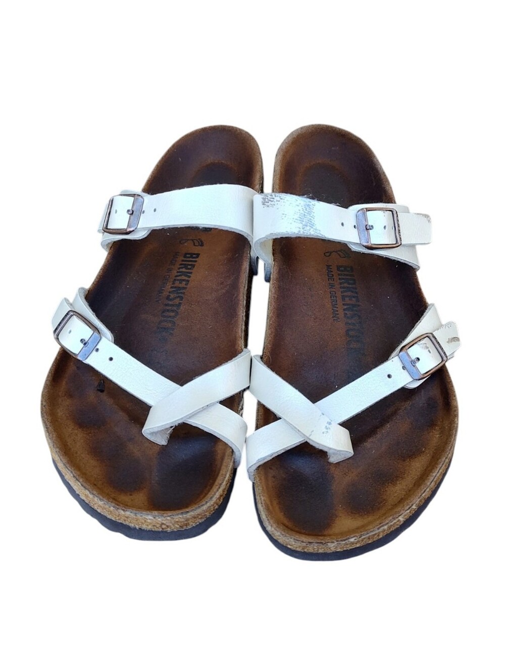 Birkenstock Mayari Pearl White Double Strap Buckle Cork Sandals - Women - Picture 2 of 6